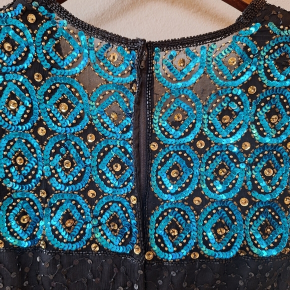 Vintage Stenay 100% Silk Sequin Beaded Knee-length Dress Womens Size 4 - Picture 6 of 7